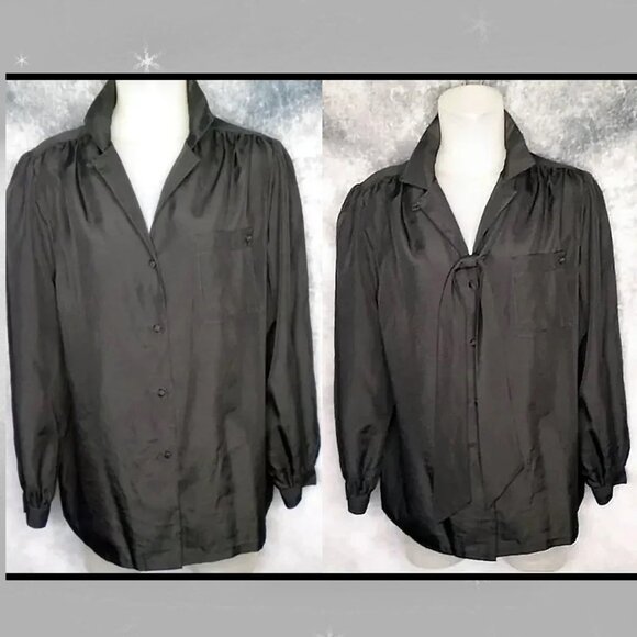 Plus Size Black Blouse & Belt, Balloon Sleeves, TEN Blouses in One! 70s Vintage - Picture 5 of 13